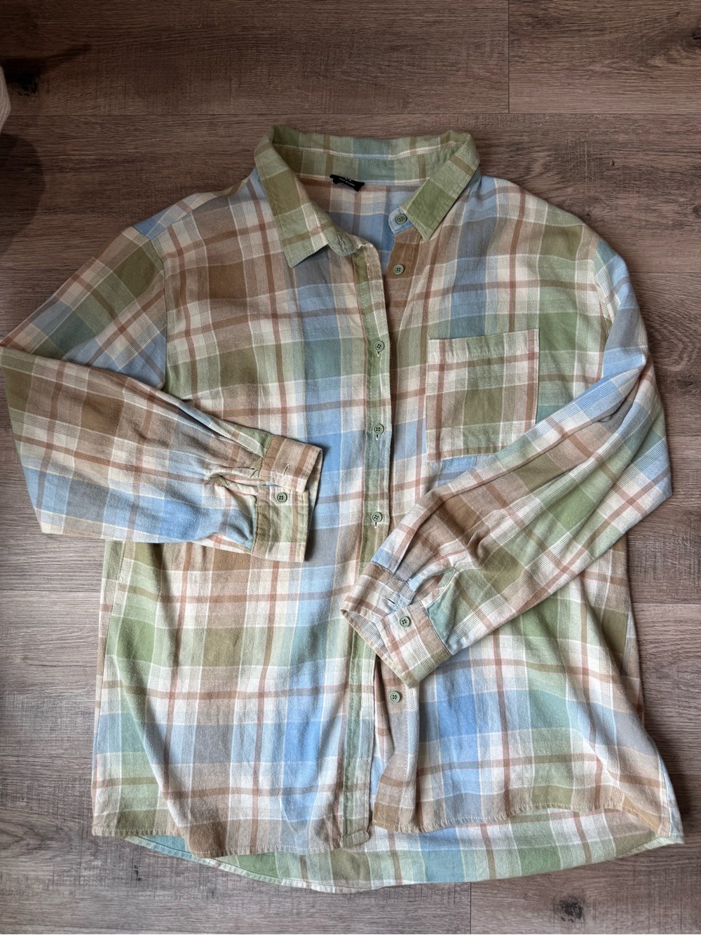 Cotton On Pastel Plaid Button-Down Shirt in Green, Blue & Brown